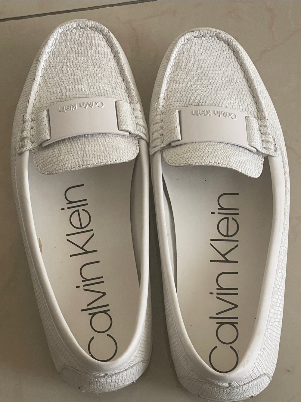 Calvin Klein White Textured Slip-On Loafers